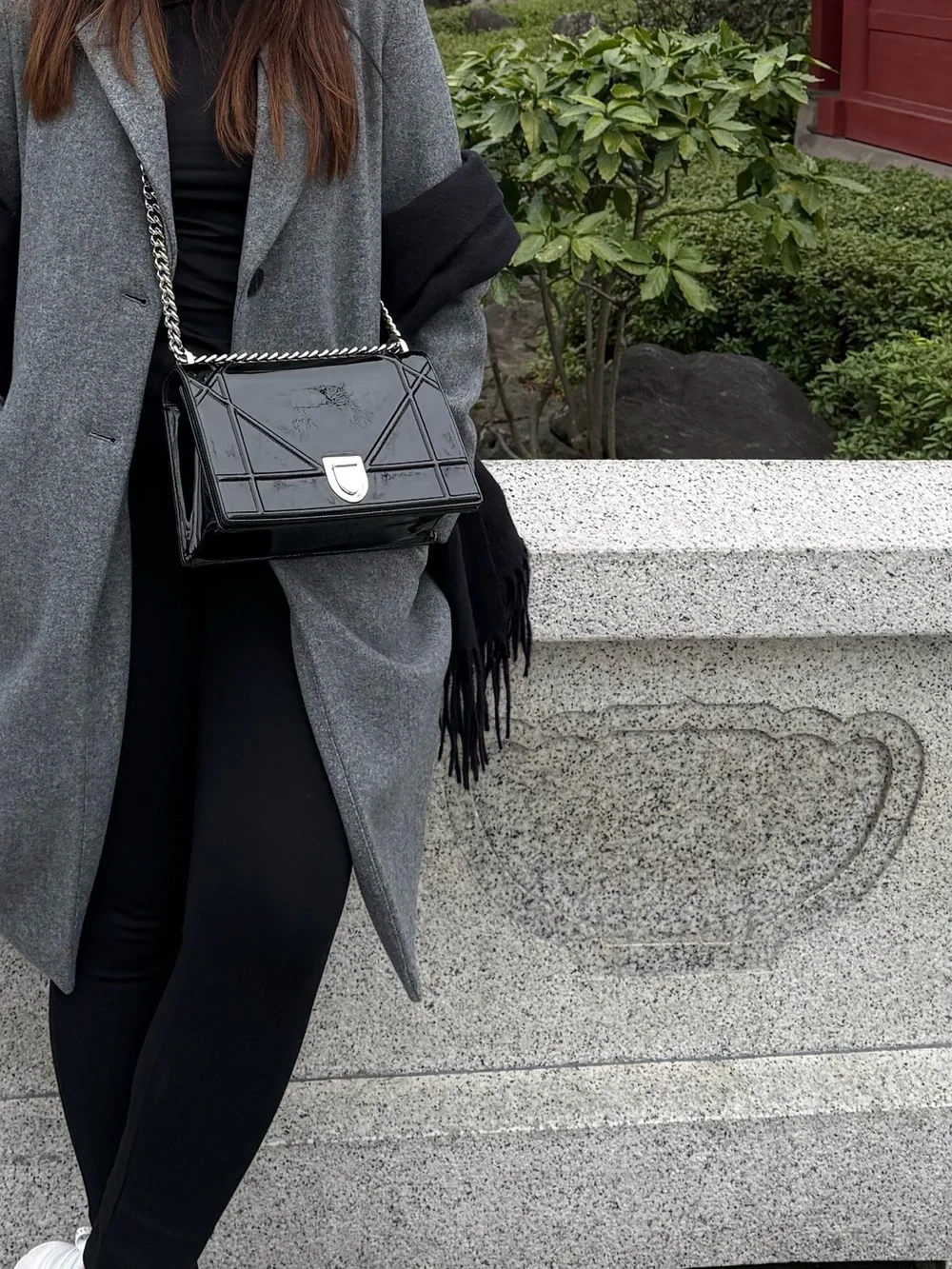 Dior Black Patent Leather Shoulder Bag with Silver Chain - Diorama bag